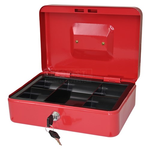 DataMax DM250 Metal Cash Box with Coin Tray & Lock Red 250x180x87mm_1 - Theodist