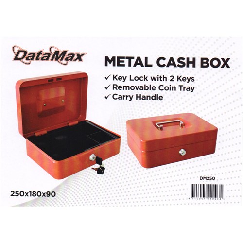 DataMax DM250 Metal Cash Box with Coin Tray & Lock Red 250x180x87mm_2 - Theodist