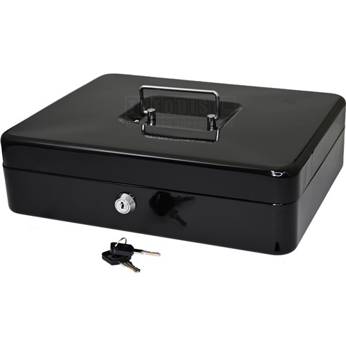 DataMax DM300 Metal Cash Box with Coin Tray & Lock Black 305x240x86mm - Theodist