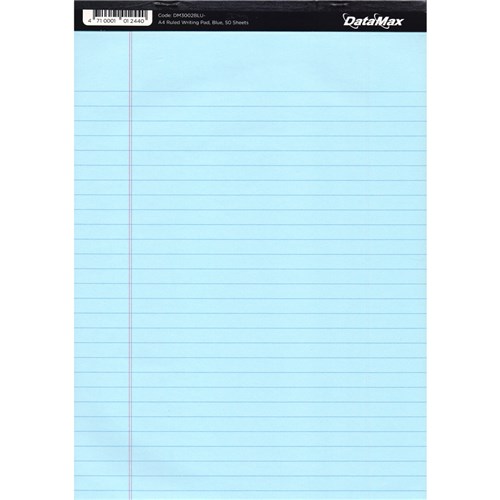 DataMax DM3002 Writing Pad Ruled A4 Coloured 50 Sheets_BLU - Theodist