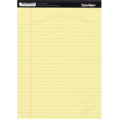 DataMax DM3002 Writing Pad Ruled A4 Coloured 50 Sheets_YEL - Theodist