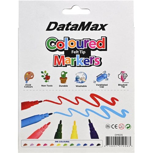 DataMax DM635 Coloured Markers Felt Tip 12 Pack - Theodist