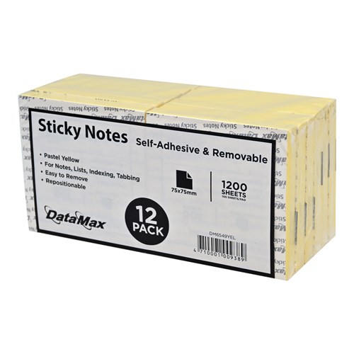 DataMax DM6549YEL Sticky Notes Yellow 12 Pack, 1200 Sheets - Theodist