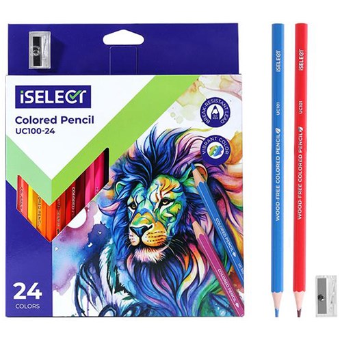 Deli iSELECT UC100-24 Coloured Pencil 24 Pack Includes Sharpener - Theodist