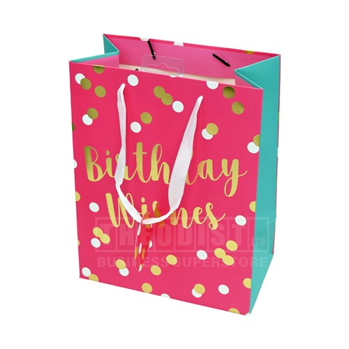 Artwrap Happy Birthday E5583 Medium Gift Bag Gold Dots 178x102x228mm - Theodist