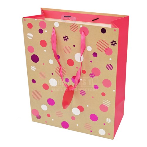 Artwrap E5926 Polka Dots Pink Large Gift Bag 255x127x320mm - Theodist