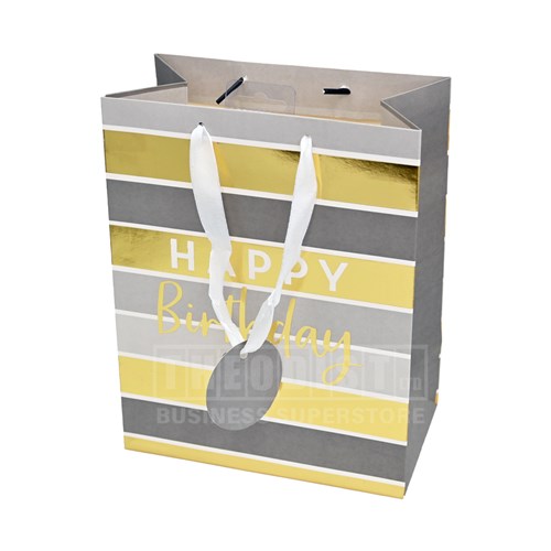 Artwrap E6226 Happy Birthday Medium Gift Bag Gold 178x102x228mm - Theodist