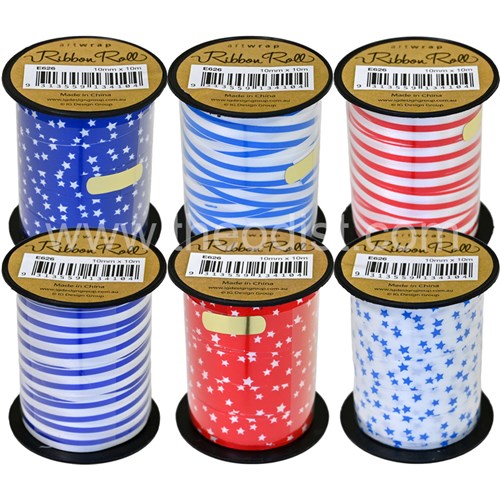 Artwrap E626 Ribbon Roll 10mmx10m Assorted Colour/Designs - Theodist