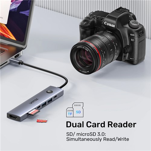 Unitek H1124AGY01 7-in-1 USB-C Hub, 5Gbps, 4K@60Hz, PD100W, SD, Micro SD Card Reader_5 - Theodist