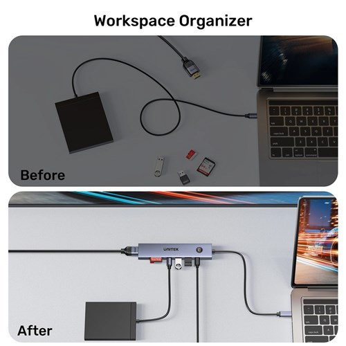 Unitek H1124AGY01 7-in-1 USB-C Hub, 5Gbps, 4K@60Hz, PD100W, SD, Micro SD Card Reader_7 - Theodist