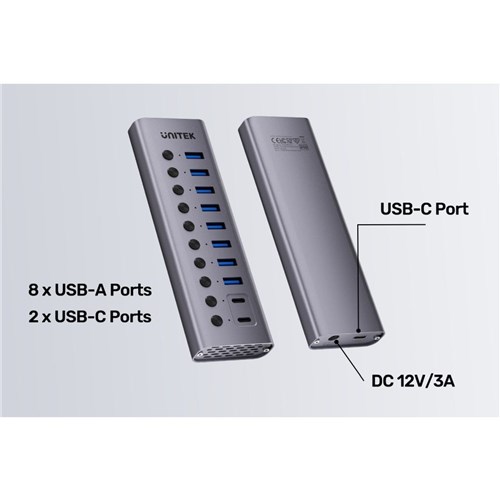 Unitek USB-C 10 in1 5GBPS with Power Switch Hub 12V 3A AU Power Adapter Space Grey_1 - Theodist