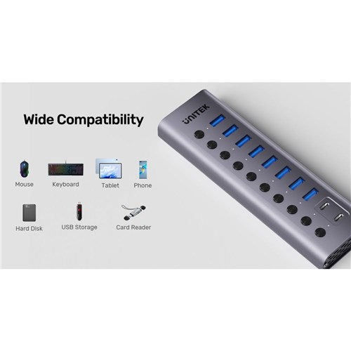 Unitek USB-C 10 in1 5GBPS with Power Switch Hub 12V 3A AU Power Adapter Space Grey_2 - Theodist