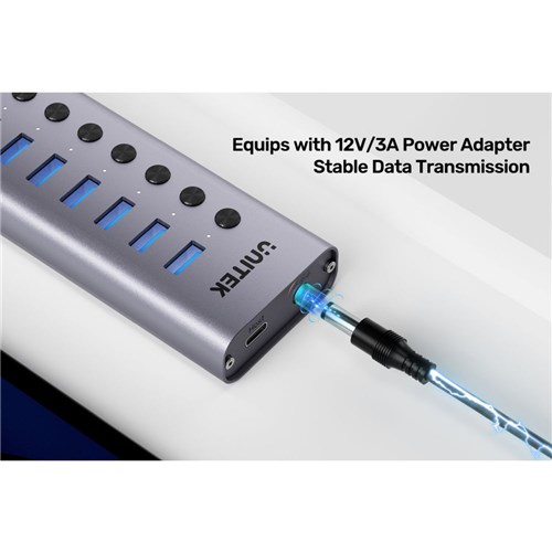 Unitek USB-C 10 in1 5GBPS with Power Switch Hub 12V 3A AU Power Adapter Space Grey_3 - Theodist