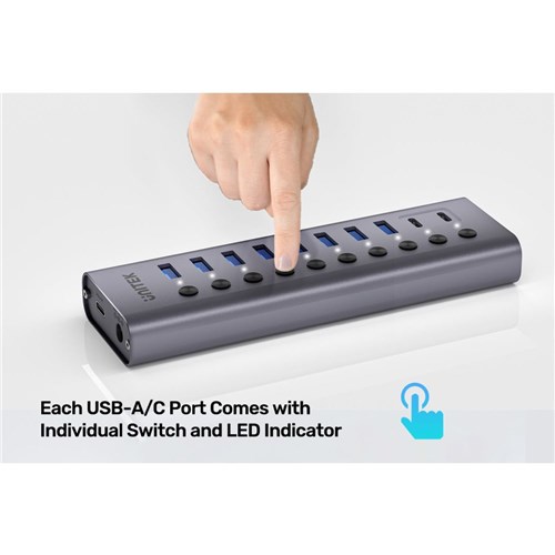 Unitek USB-C 10 in1 5GBPS with Power Switch Hub 12V 3A AU Power Adapter Space Grey_4 - Theodist
