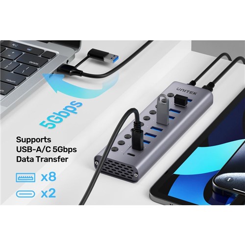 Unitek USB-C 10 in1 5GBPS with Power Switch Hub 12V 3A AU Power Adapter Space Grey_5 - Theodist