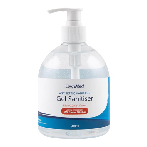 HygiMed HM500 Antiseptic Hand Rub Gel Sanitiser 80% Ethanol 500mL - Theodist