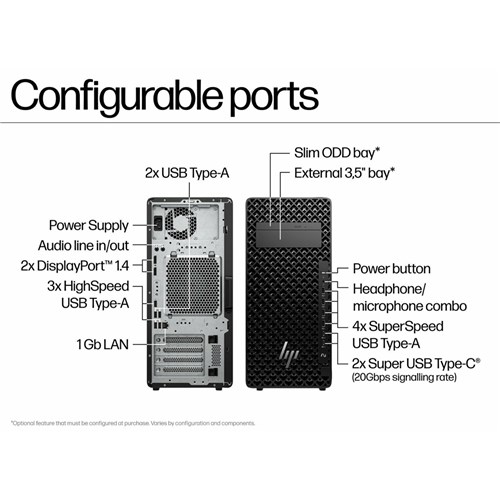 HP Z2 Tower G1i Workstation Desktop PC, Intel U7-265 VPRO, RAM 32GB (2X16GB) DDR5 5600, 1TB M.2_2 - Theodist