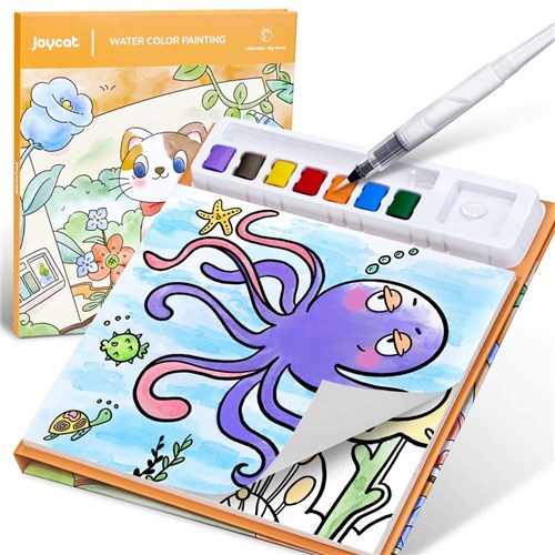 Joycat Water Color Animal Painting Set with Pen, Palette, 7 Solid Pigments & 20 Pages Colouring Book - Theodist