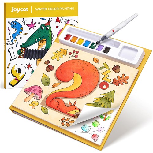 JoyCat Water Color Numbers Painting Set with Pen, 2 Brush Pen, 7 Pigments & 20 Pages Coloring Book - Theodist