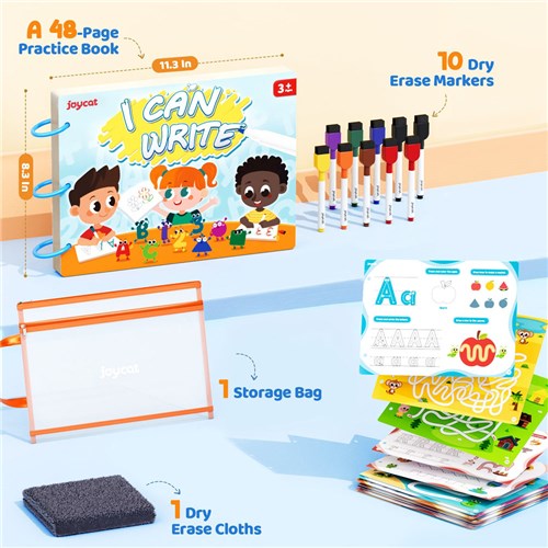 JoyCat Preschool Handwriting Practice Book Includes 10 Dry Erase Pens, Duster Cloth + Storage Bag_1 - Theodist