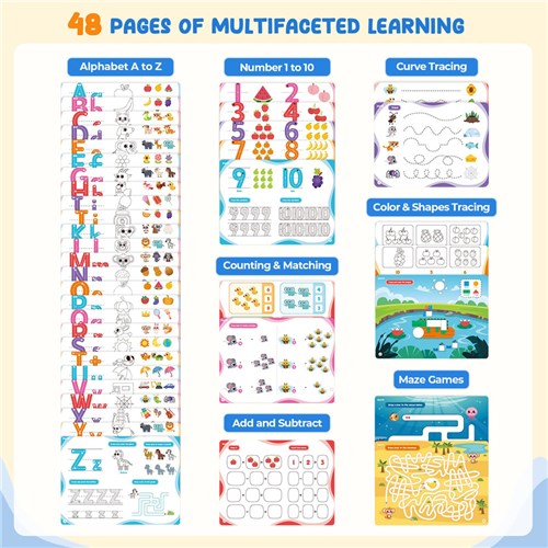 JoyCat Preschool Handwriting Practice Book Includes 10 Dry Erase Pens, Duster Cloth + Storage Bag_2 - Theodist