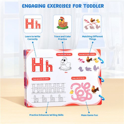 JoyCat Preschool Handwriting Practice Book Includes 10 Dry Erase Pens, Duster Cloth + Storage Bag_3 - Theodist