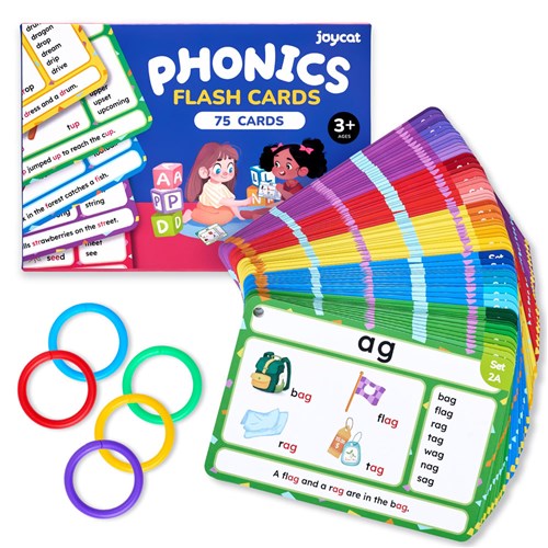 JoyCat Flash Cards Phonics 75 Cards Set & 5 Rings 3+ - Theodist