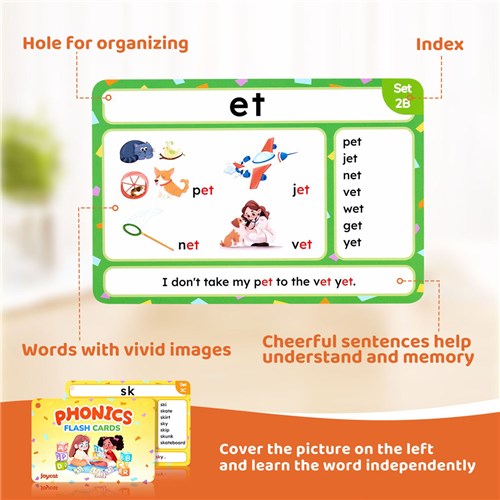 JoyCat Flash Cards Phonics 75 Cards Set & 5 Rings 3+_2 - Theodist