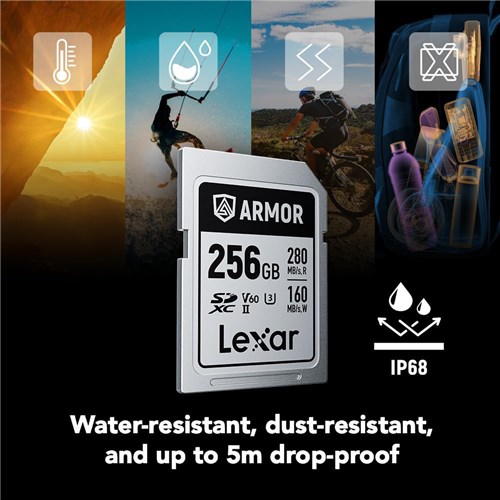 Lexar SDXC UHS-II 256GB Armor Silver Pro Memory Card V60II 280MBsR 160MBsW, 843367138524_2 - Theodist