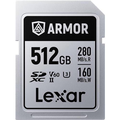 Lexar SDXC UHS-II 512GB Armor Silver Pro Memory Card 280MBs(R) 160MBs(W) V60, 843367138531 - Theodist