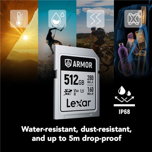 Lexar SDXC UHS-II 512GB Armor Silver Pro Memory Card 280MBs(R) 160MBs(W) V60, 843367138531_2 - Theodist