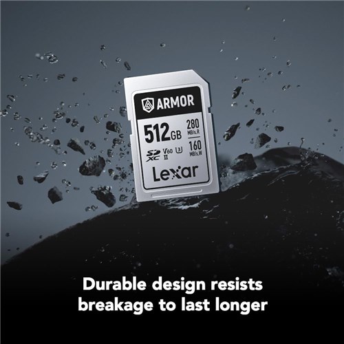 Lexar SDXC UHS-II 512GB Armor Silver Pro Memory Card 280MBs(R) 160MBs(W) V60, 843367138531_3 - Theodist