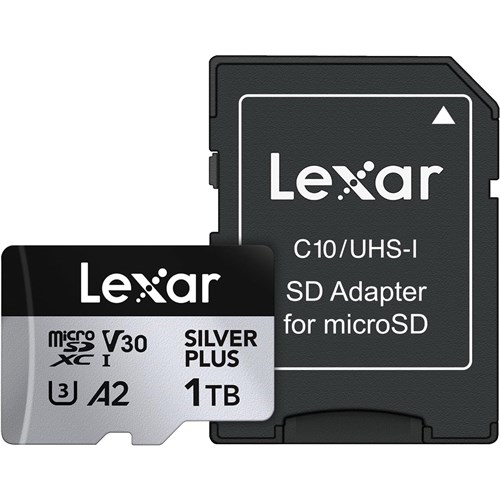 Lexar Micro SDXC UHS-I 1TB Silver Plus Memory Card 205MBs(R) 150MBsW+SD Adapter, 843367135363 - Theodist