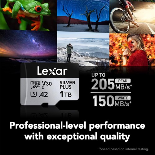Lexar Micro SDXC UHS-I 1TB Silver Plus Memory Card 205MBs(R) 150MBsW+SD Adapter, 843367135363_1 - Theodist
