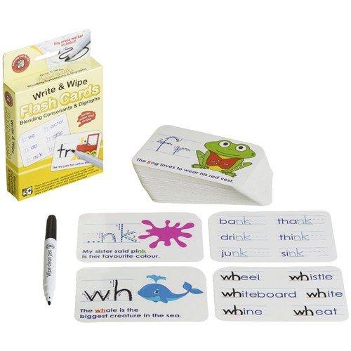 Learning Can Be Fun Write & Wipe Flash Cards Blending Consonants & Digraphs 5+_1 - Theodist