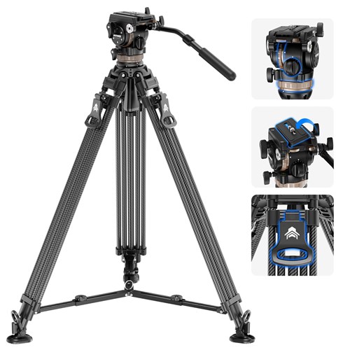 Neewer LL55 Carbon Fiber Video Tripod One-Step Lock with Adjustable Fluid Head - Theodist