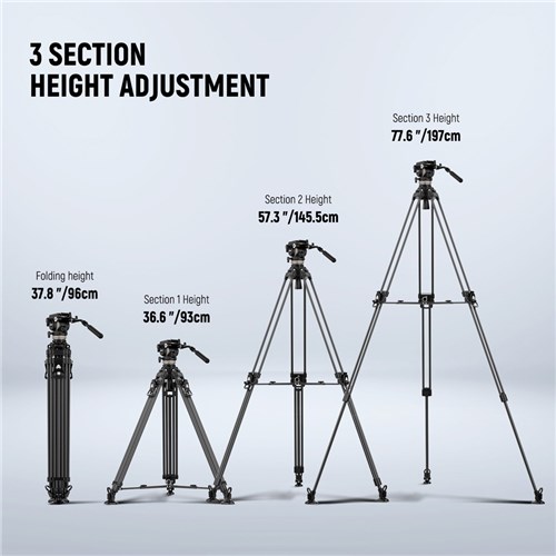 Neewer LL55 Carbon Fiber Video Tripod One-Step Lock with Adjustable Fluid Head_1 - Theodist