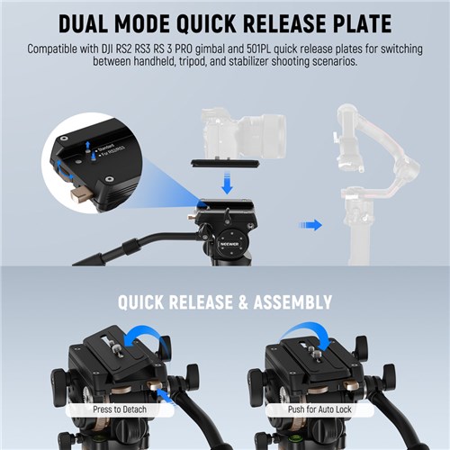 Neewer LL55 Carbon Fiber Video Tripod One-Step Lock with Adjustable Fluid Head_3 - Theodist