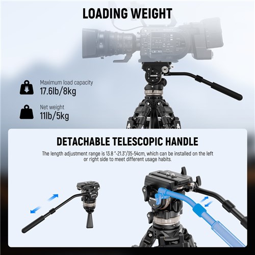 Neewer LL55 Carbon Fiber Video Tripod One-Step Lock with Adjustable Fluid Head_4 - Theodist