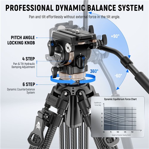 Neewer LL55 Carbon Fiber Video Tripod One-Step Lock with Adjustable Fluid Head_5 - Theodist