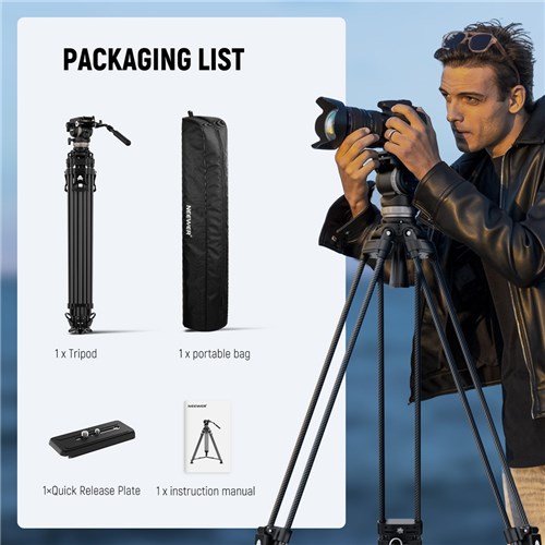 Neewer LL55 Carbon Fiber Video Tripod One-Step Lock with Adjustable Fluid Head_6 - Theodist