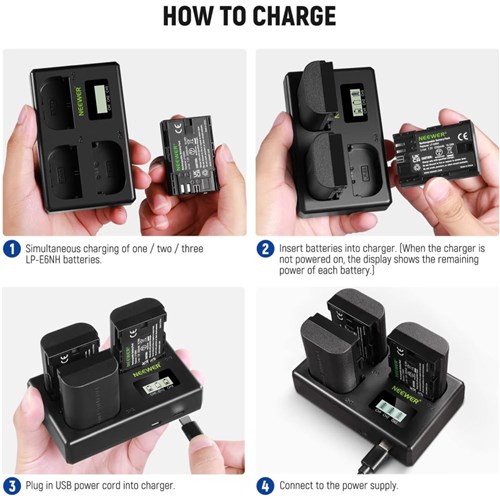 Neewer Charger Trio with 3 Pcs mAh LP-E6NH Battery_2 - Theodist