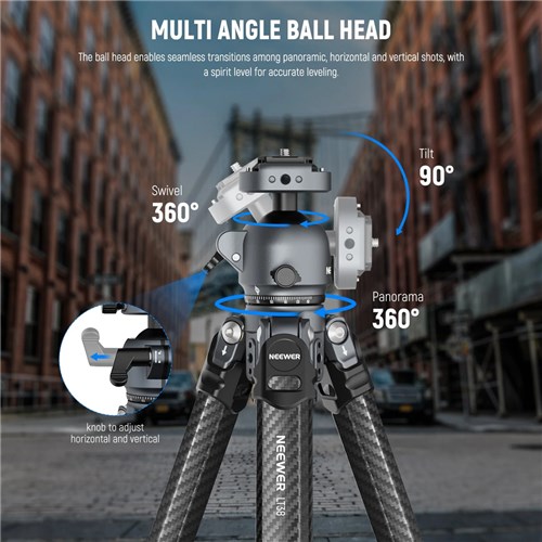 Neewer LT38 Carbon Fiber Tripod with 360° Panorama Ball Head_6 - Theodist