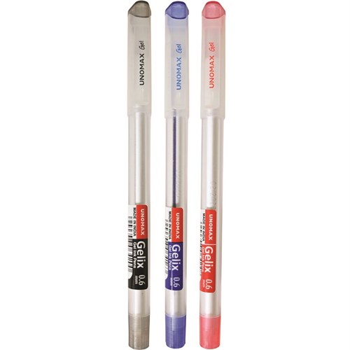Unomax Gelix Gel Ink Pens 0.6mm, Black, Blue, Red