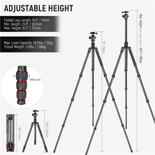 Neewer N55C Carbon Fiber Camera Tripod/Monopad with Ball Head_1 - Theodist