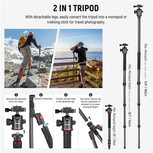 Neewer N55C Carbon Fiber Camera Tripod/Monopad with Ball Head_4 - Theodist