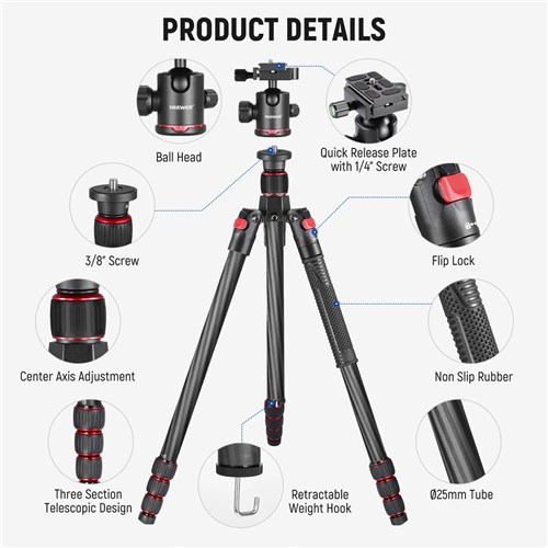 Neewer N55C Carbon Fiber Camera Tripod/Monopad with Ball Head_7 - Theodist