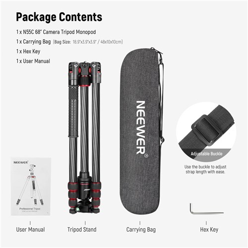 Neewer N55C Carbon Fiber Camera Tripod/Monopad with Ball Head_8 - Theodist