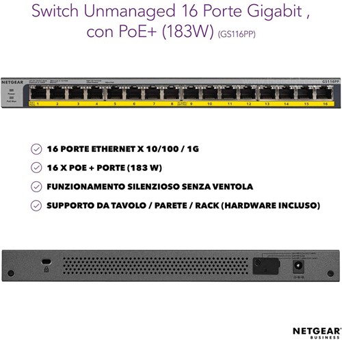 Netgear GS116PP 16-Port Gigabit Ethernet Unmanaged PoE+ Switch with FlexPoE 183W_3 - Theodist