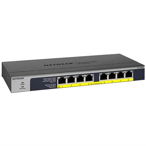 Netgear GS108PP 8-Port Unmanaged Switch, POE+(8) 123W, Life WTY GS108PP-100AJS - Theodist